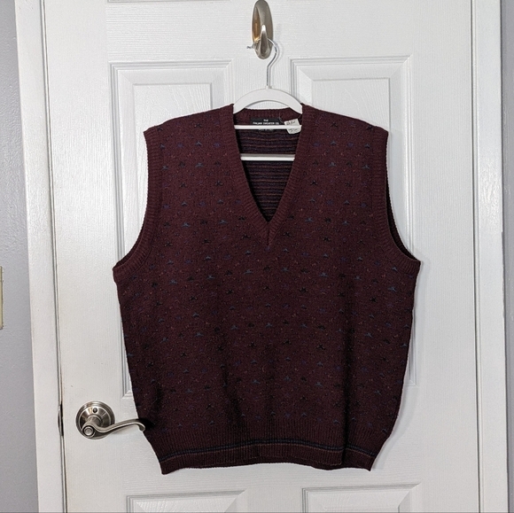 The Italian Sweater Co Other - Vintage‎ Italian Sweater Co. Maroon Geometric Print Wool Sweater Vest Size L